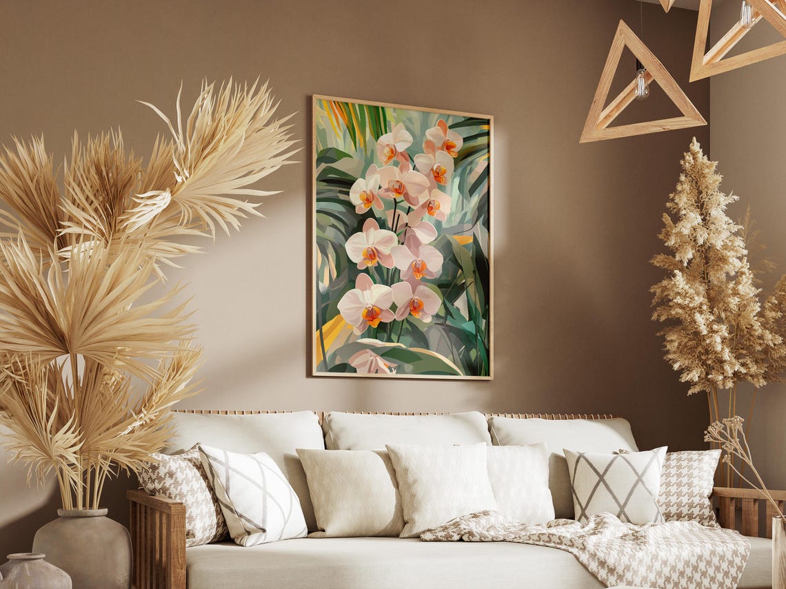 White Phalaenopsis Orchids Among Tropical Leaves Poster Bloom - Image 3