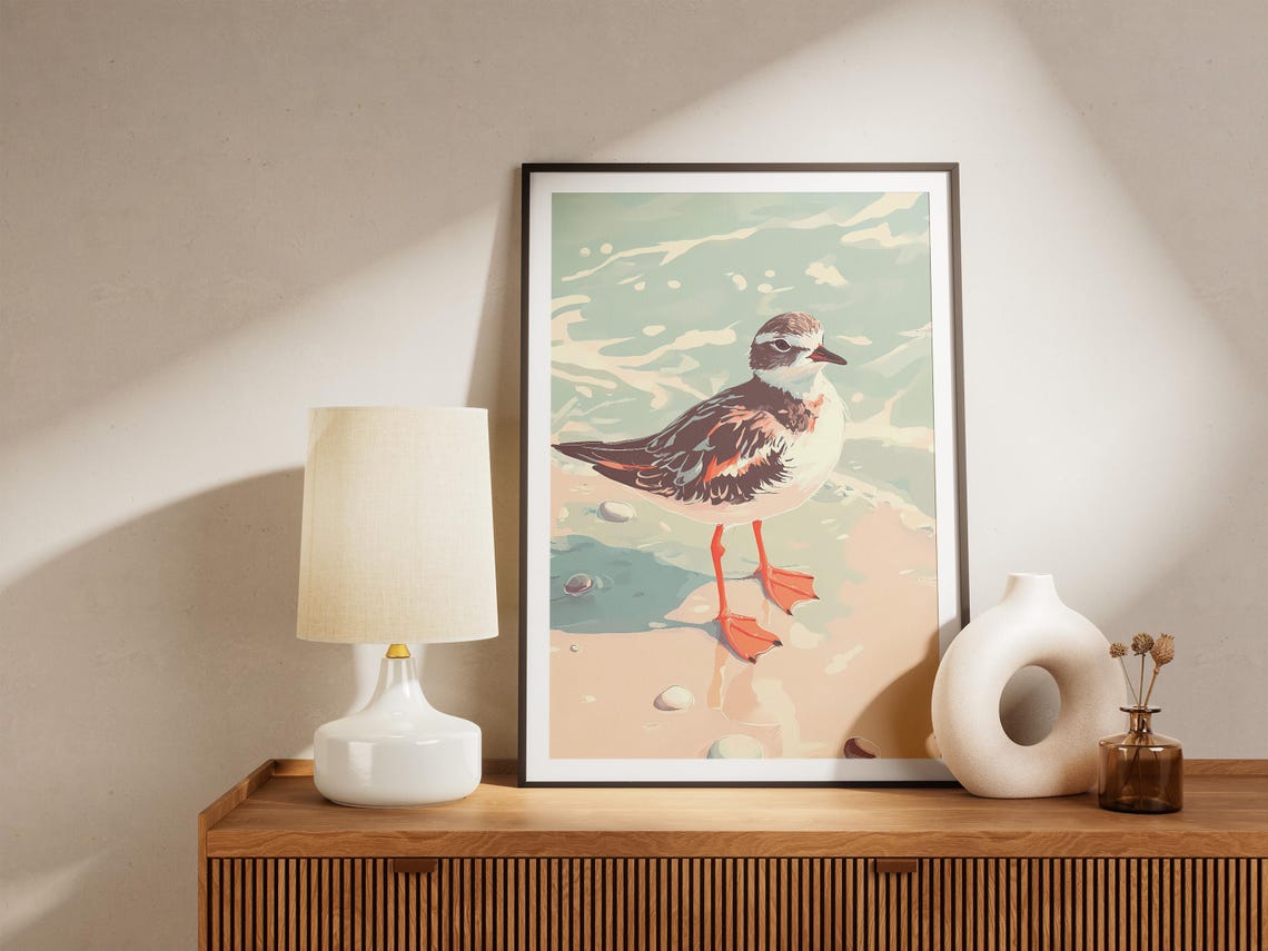 Ruddy Turnstone Shorebird Standing on Sandy Beach Coastal Poster - Image 4