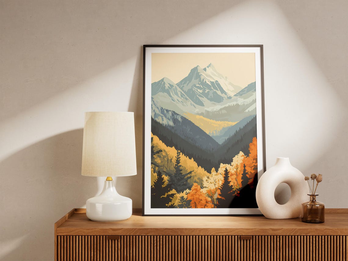 Snowy Mountain Autumn Poster Alpine Peaks Fall Forest Wall Decor - Image 4