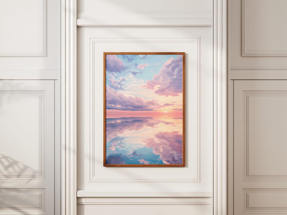 Pastel Sky Mirrored in Glass-Calm Water Reflection Art Poster - Image 2