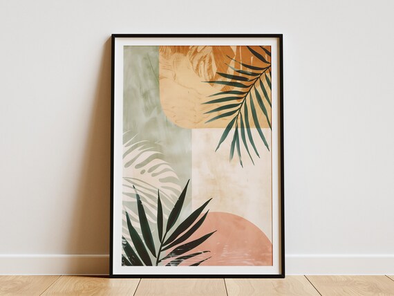 Abstract Palm Leaf Print Boho Minimalist Art Tropical Wall Decor Mid Century Modern Art Print Poster