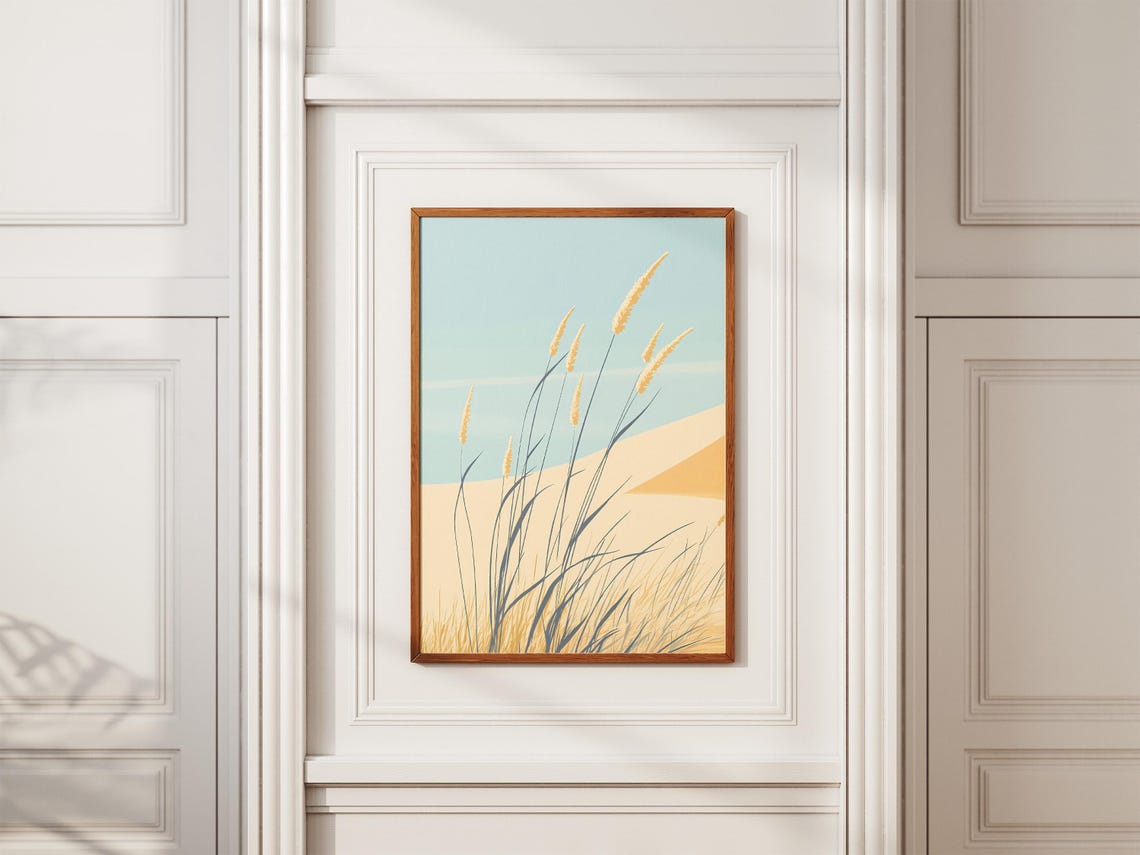 Golden Dune Grass Under Pale Blue Sky Minimalist Coastal Poster - Image 2
