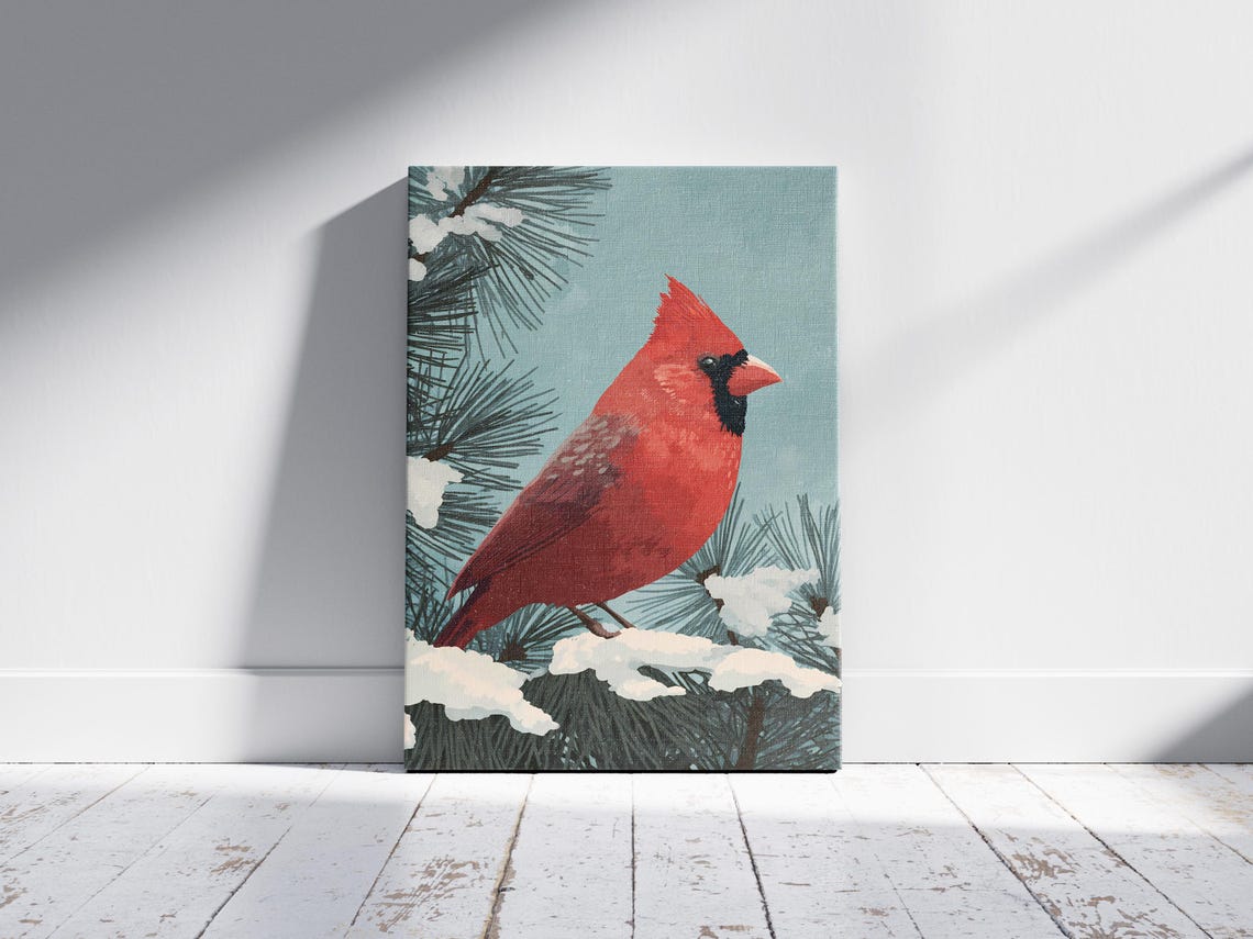 Red Cardinal Perched On Snowy Pine Winter Bird Nature Poster - Image 2