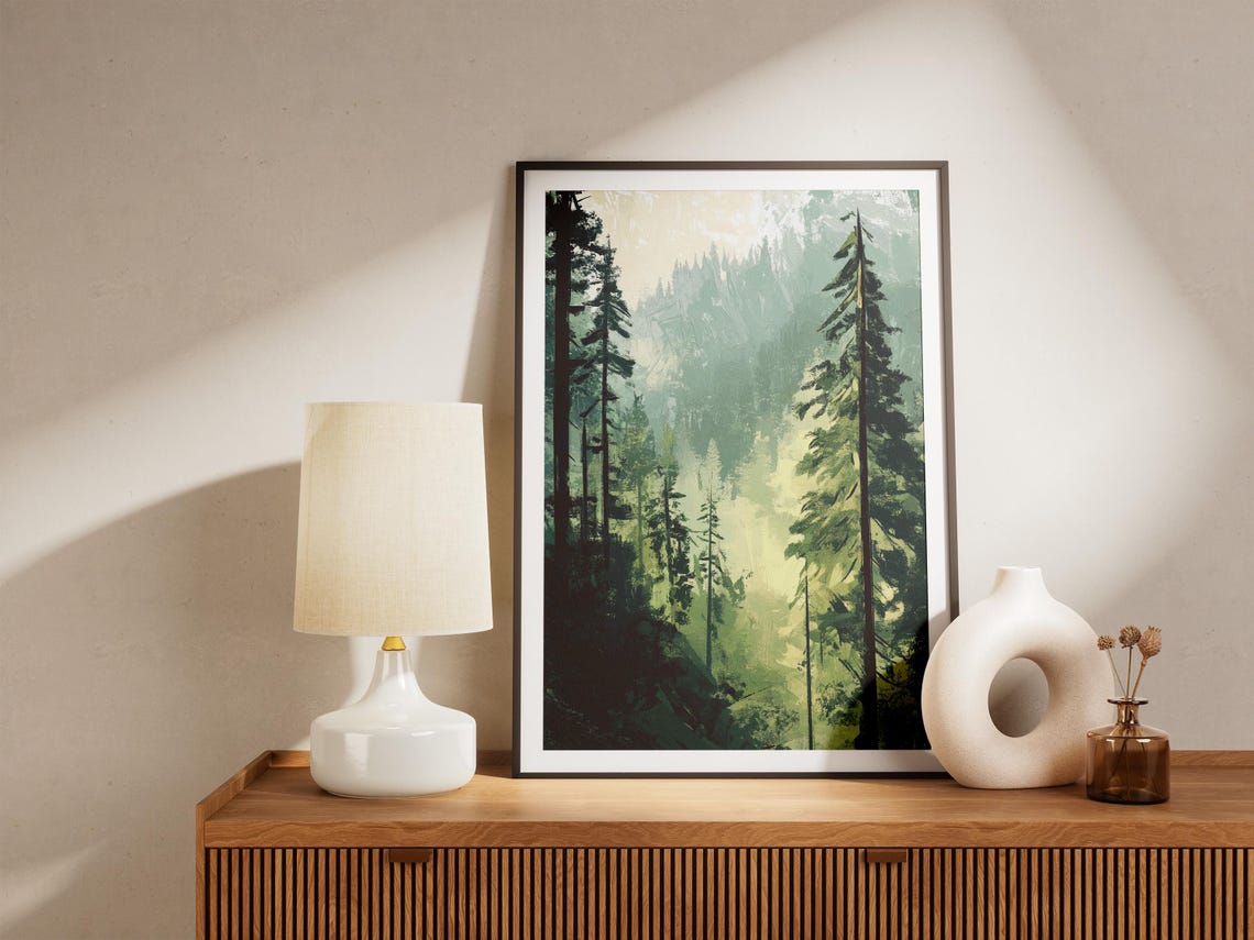 Oregon Misty Pine Forest Fog Pacific Northwest Landscape Poster - Image 4
