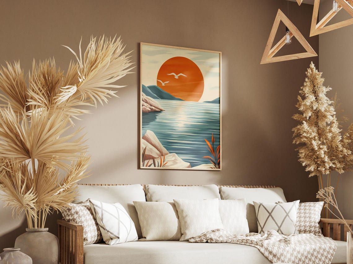 Seto Inland Sea Sunset Big Orange Sun Over Calm Water Scene Poster - Image 3