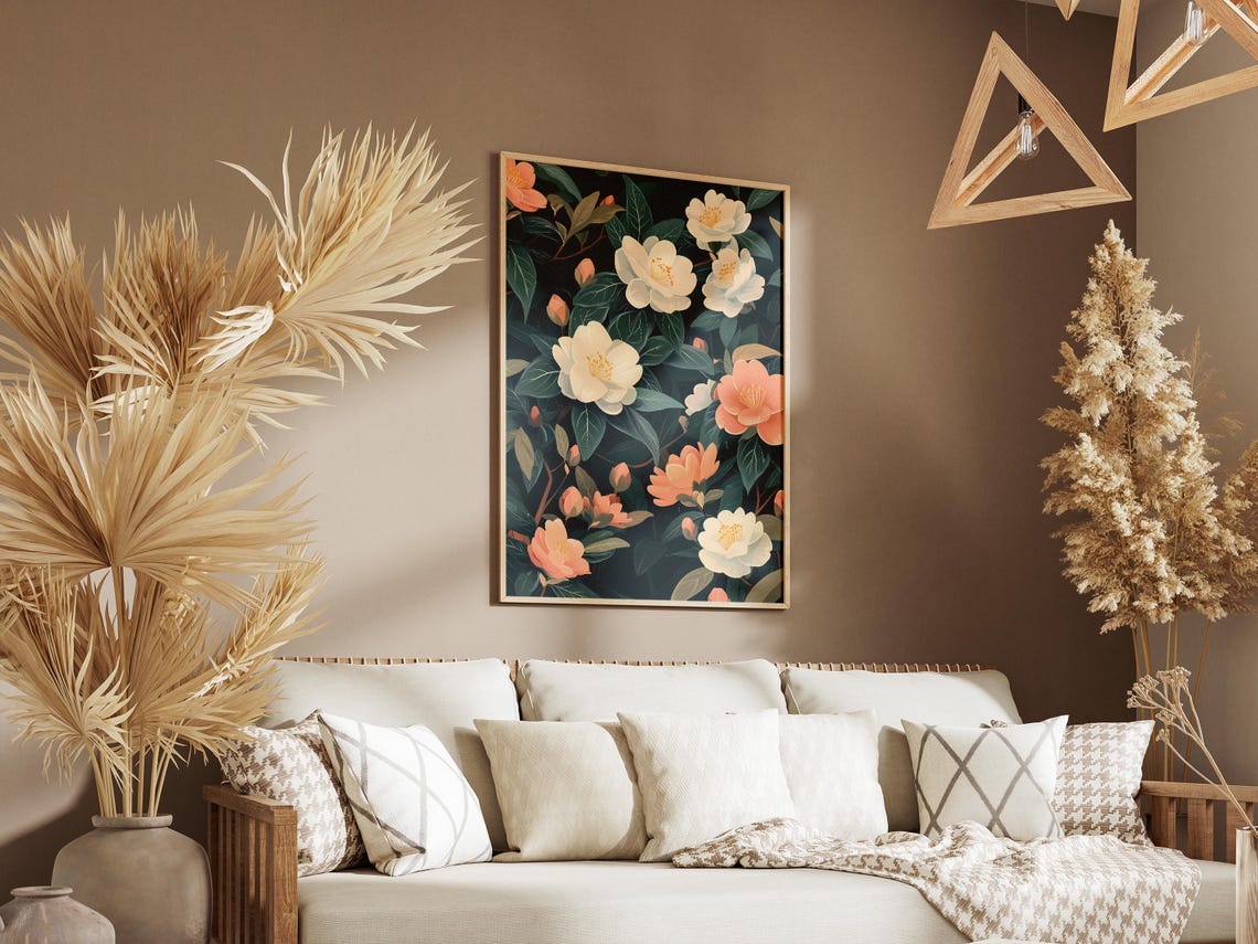 White Camellia Blossoms Dark Elegant Botanical Flower Poster - Image 3