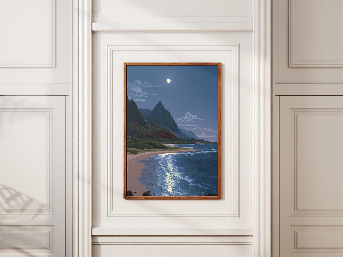 Moonlit Tropical Beach At Night With Full Moon Over The Ocean Poster - Image 2