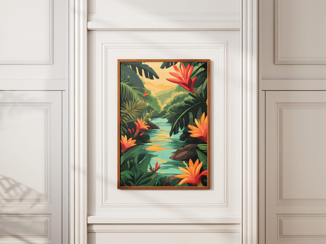 Tropical River Heliconia Jungle Blooms Exotic Landscape Poster - Image 2