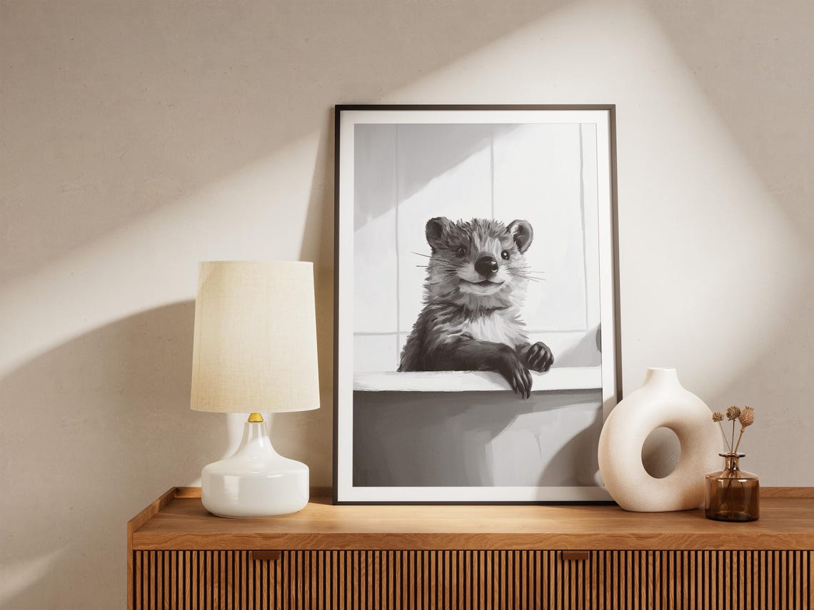 Otter In Bathtub Poster Smiling Otter Black And White Wall Decor - Image 4