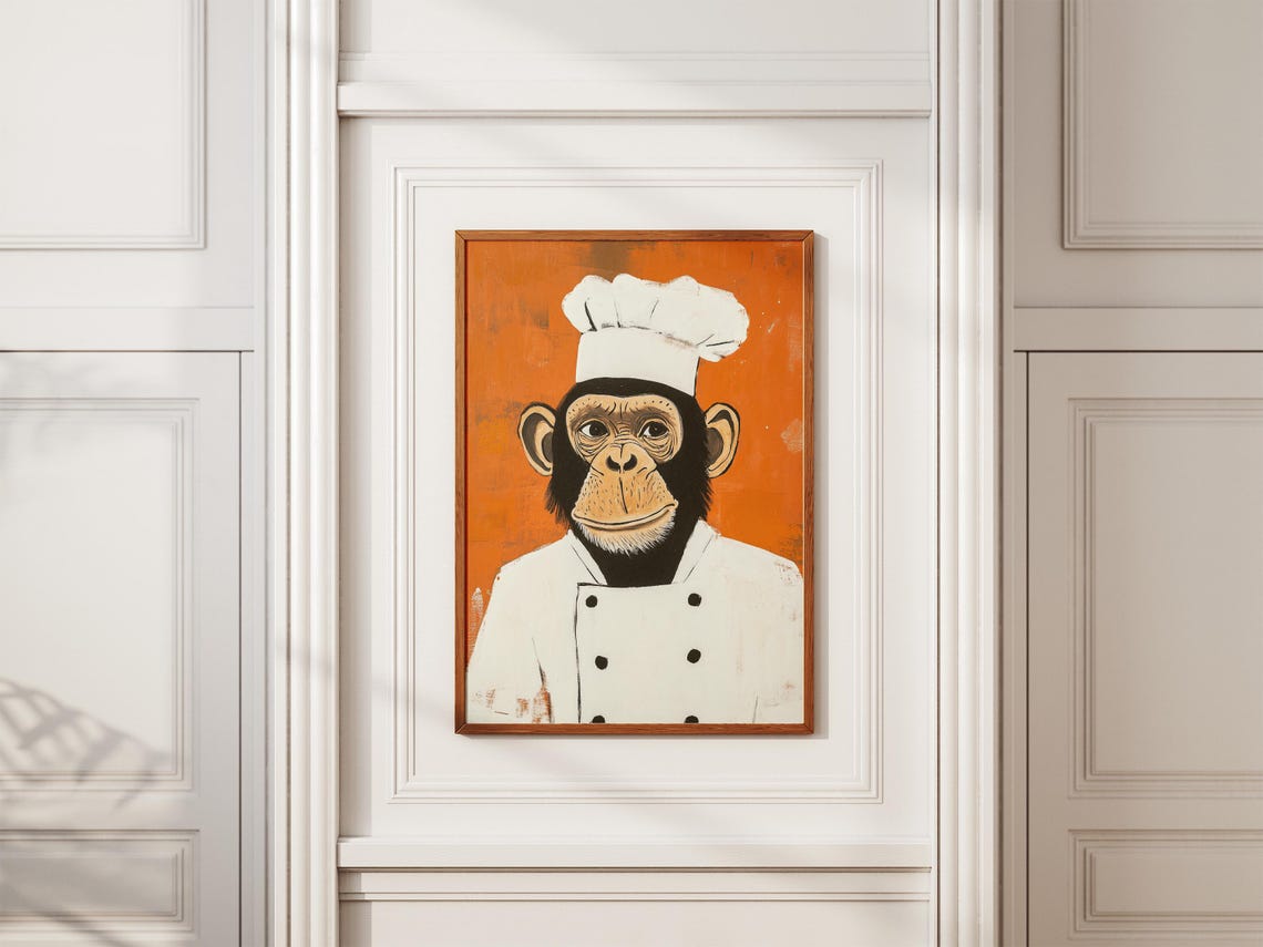 Chimpanzee Chef Art Print Funny Kitchen Decor Animal Poster Quirky Wall Ape Illustration Unique - Image 2