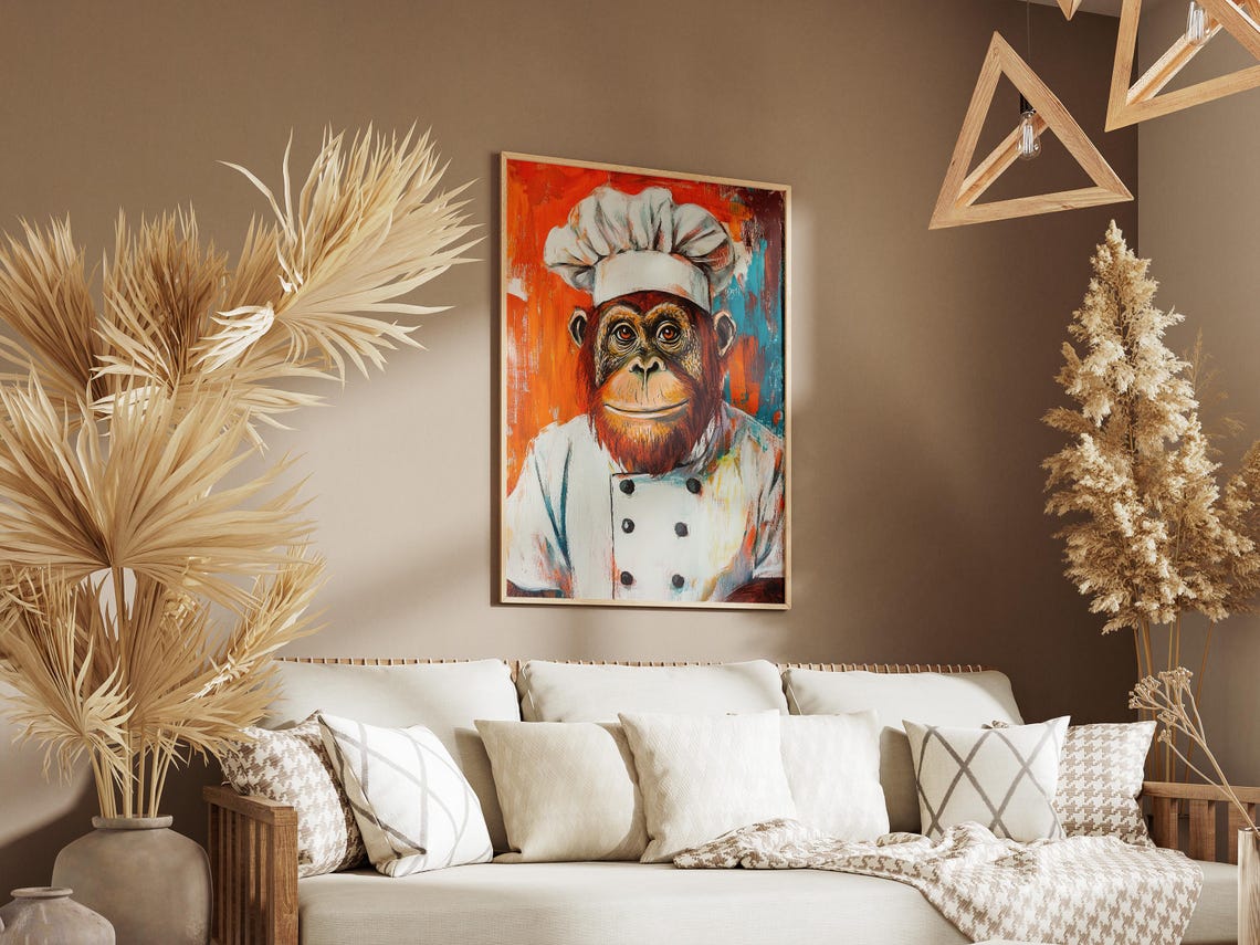 Chef Orangutan Funny Kitchen Animal Art Print - Image 3