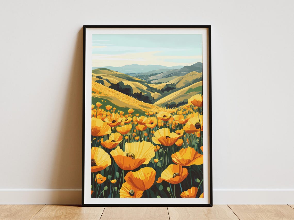 Golden California Poppy Hillside Bloom Spring Meadow Art Poster