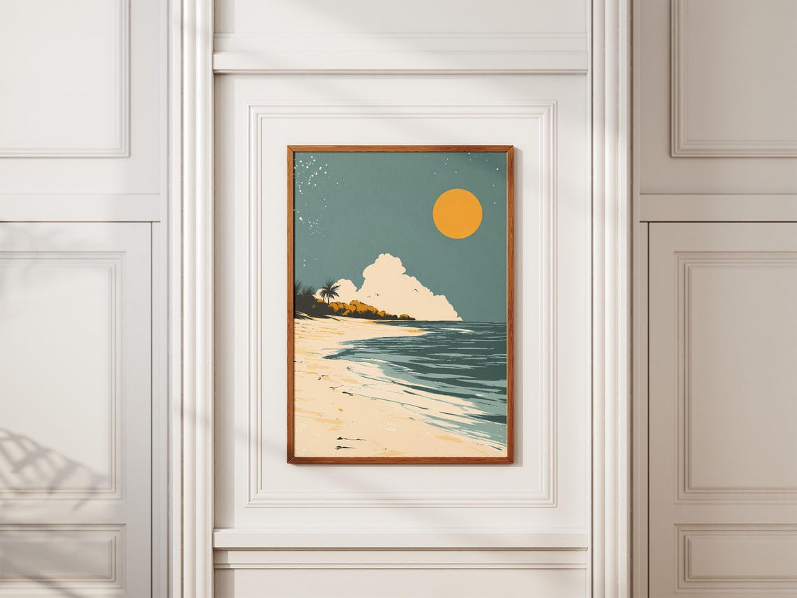 Tropical Beach Dusk Golden Sun Palm Cove Minimalist Art Poster - Image 2