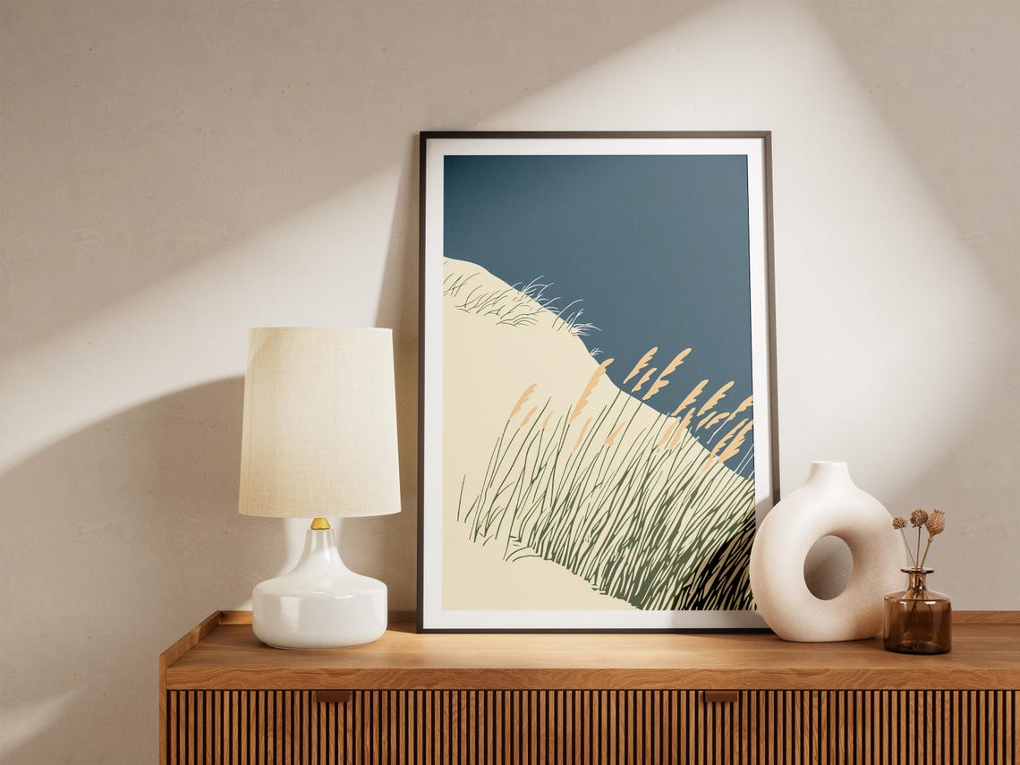 Dune Grasses on a Sandy Ridge Against a Deep Teal Sky Poster - Image 5