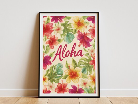 Aloha Hawaiian Flower Watercolor Art Print Tropical Floral Poster Wall Home Decor Paper Botanical Modern