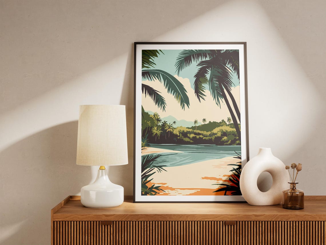 Seychelles Beach Palm Framed Tropical Cove Paradise Art Poster - Image 5