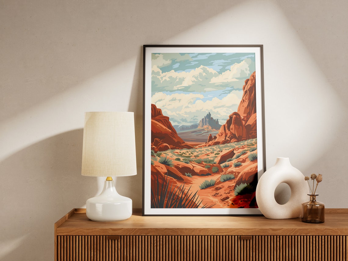 Red Rock Canyon Cliffs Above Desert Valley Vintage Travel Poster - Image 2