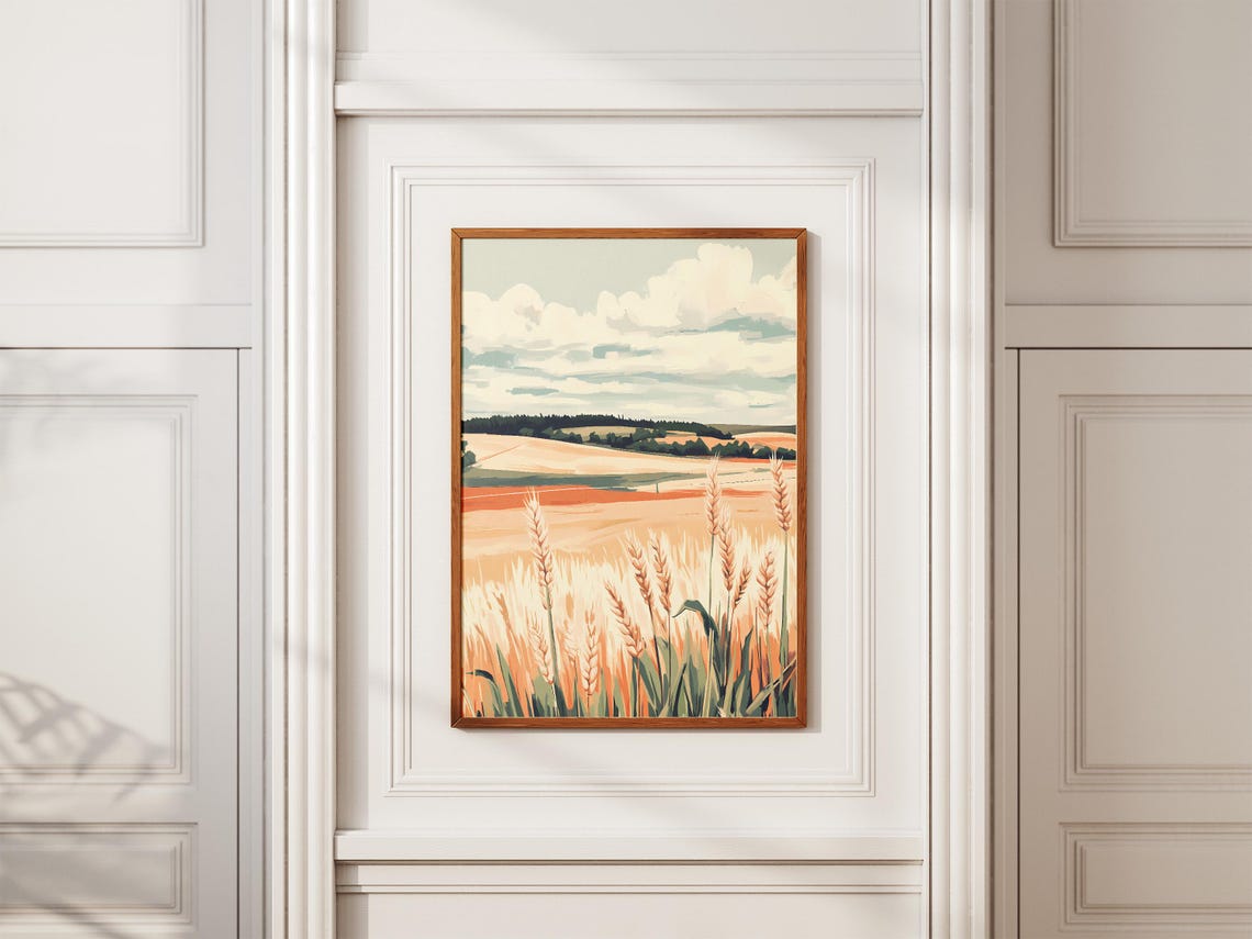 Golden Wheat Field Stretching Beneath A Cloudy Pastel Sky Poster - Image 2