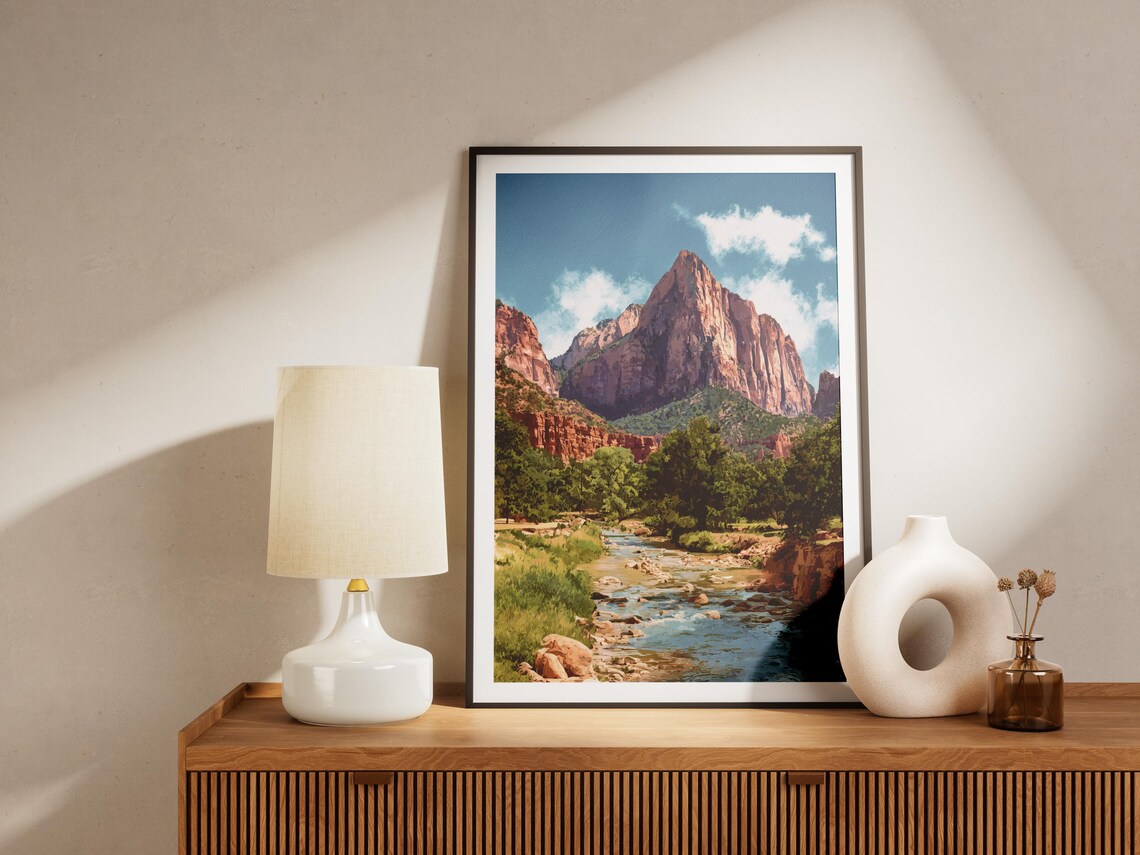 Zion National Park Red Sandstone Peak River Bend Travel Poster - Image 4