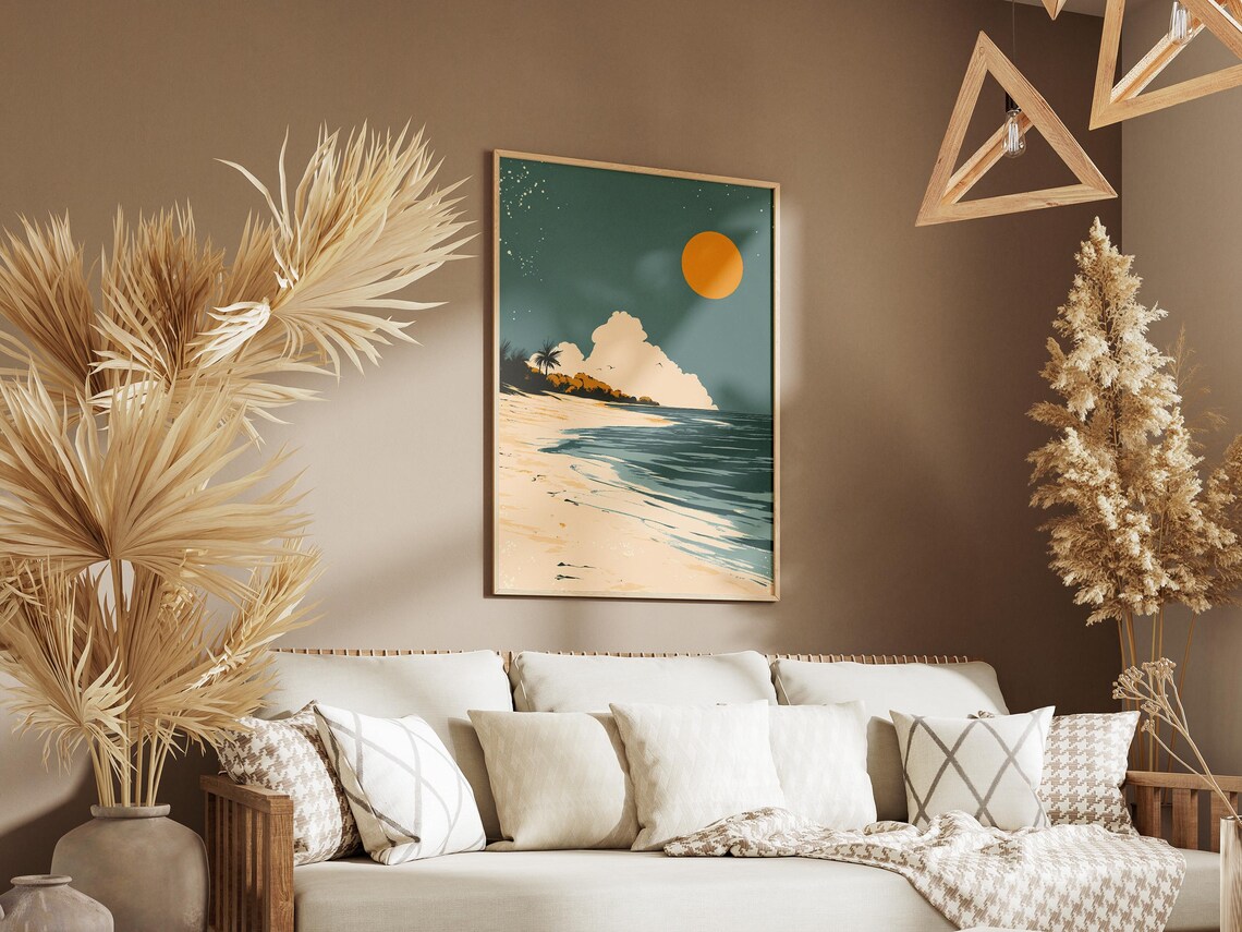 Tropical Beach Dusk Golden Sun Palm Cove Minimalist Art Poster - Image 3