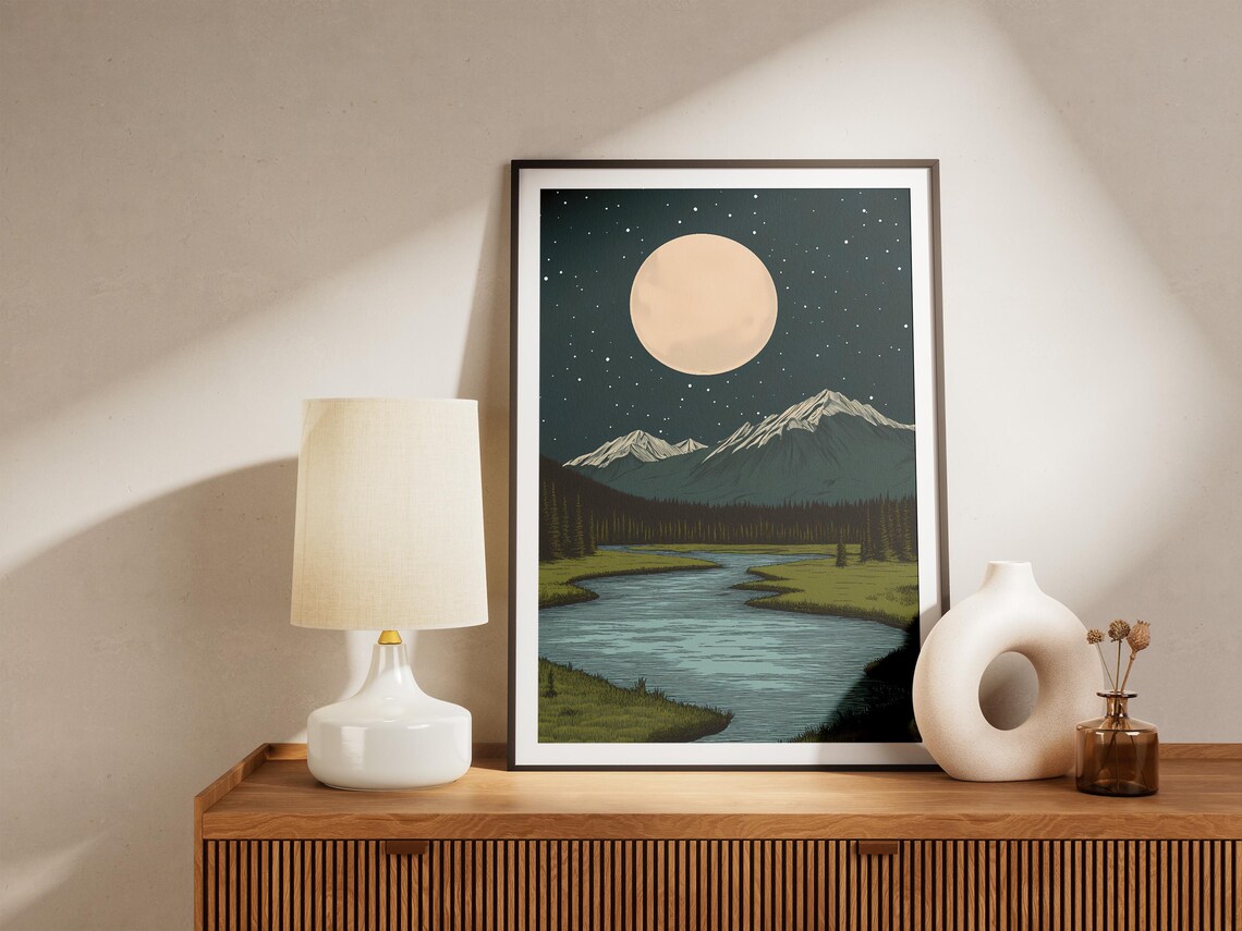 Kobuk Valley National Park Moonlit Snow Peaks and River Night Art Poster - Image 4