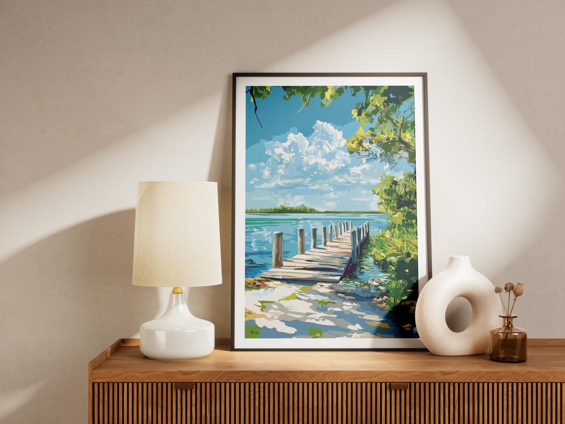Wooden Dock Over Turquoise Water Sunny Lakeside Decor Poster - Image 4