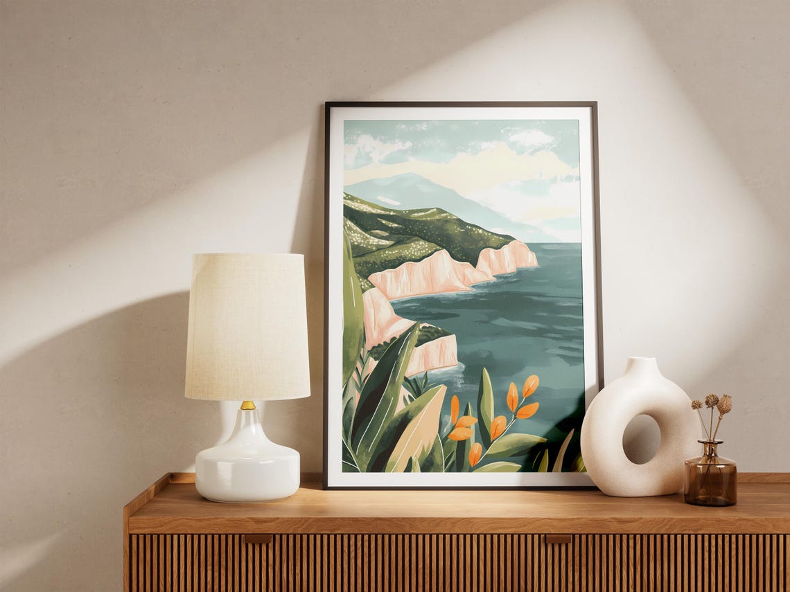 Green Coastal Island With White Cliffs And Ocean Seascape Poster - Image 5