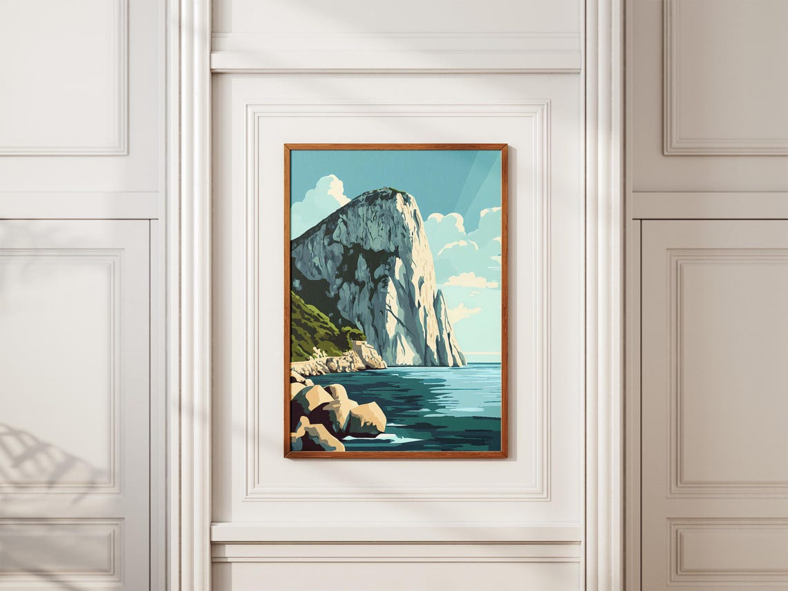 Rock of Gibraltar Rising From the Sea Coastal Cliff Landscape Poster - Image 2