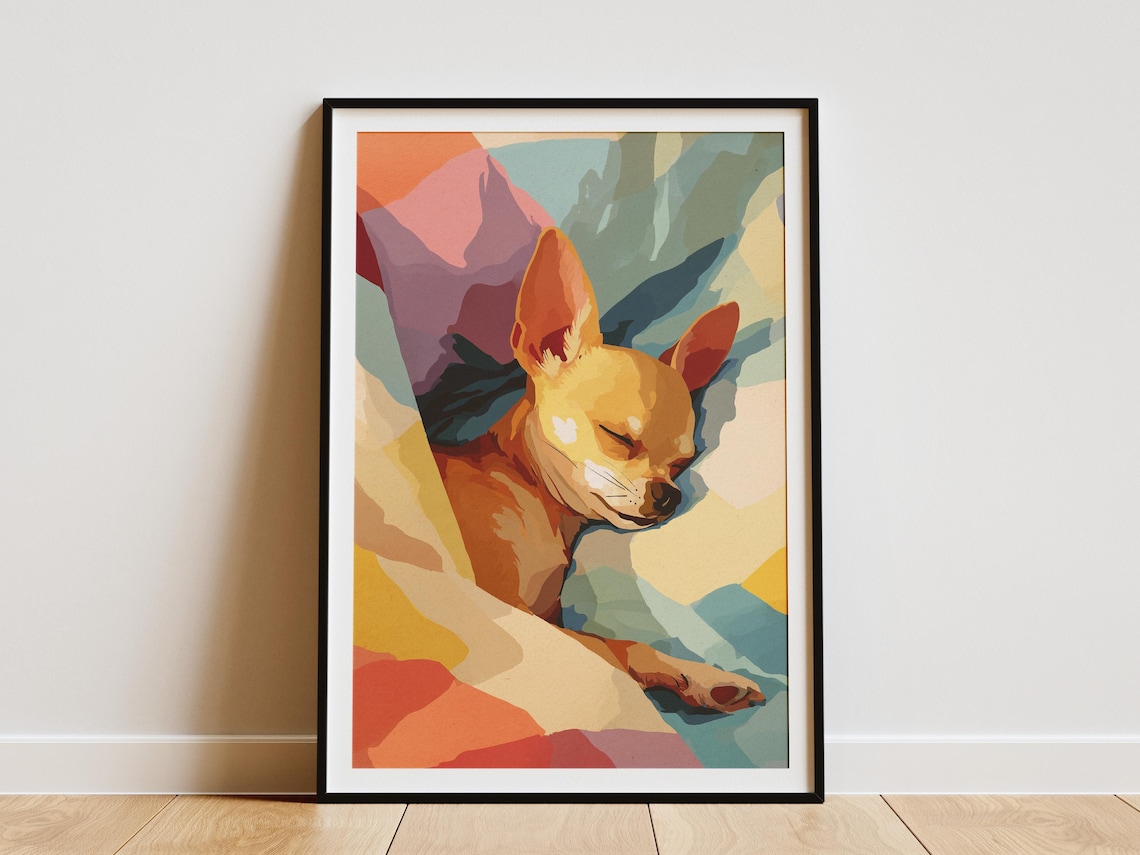 Chihuahua Dog Sleeping, Matisse-Style Abstract Art Print