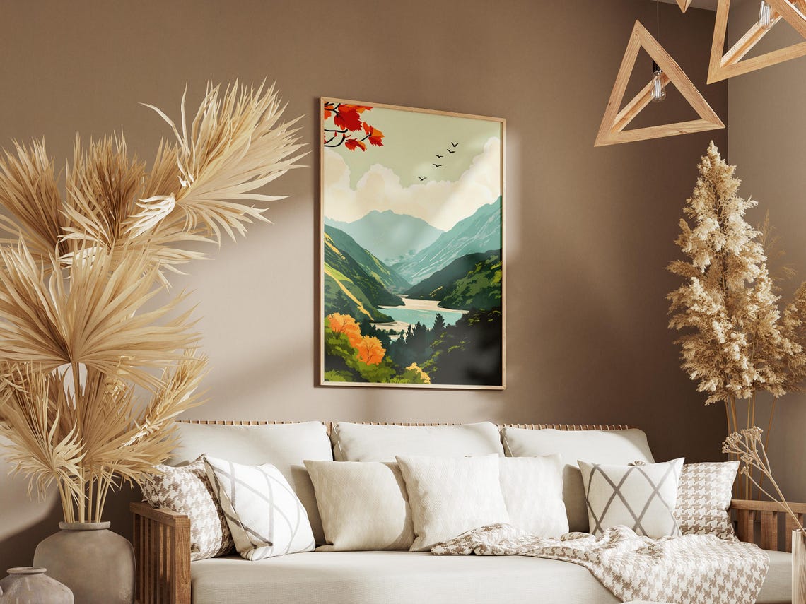 Sikkim India Autumn Mountain Lake Maple Leaves Landscape Poster - Image 3