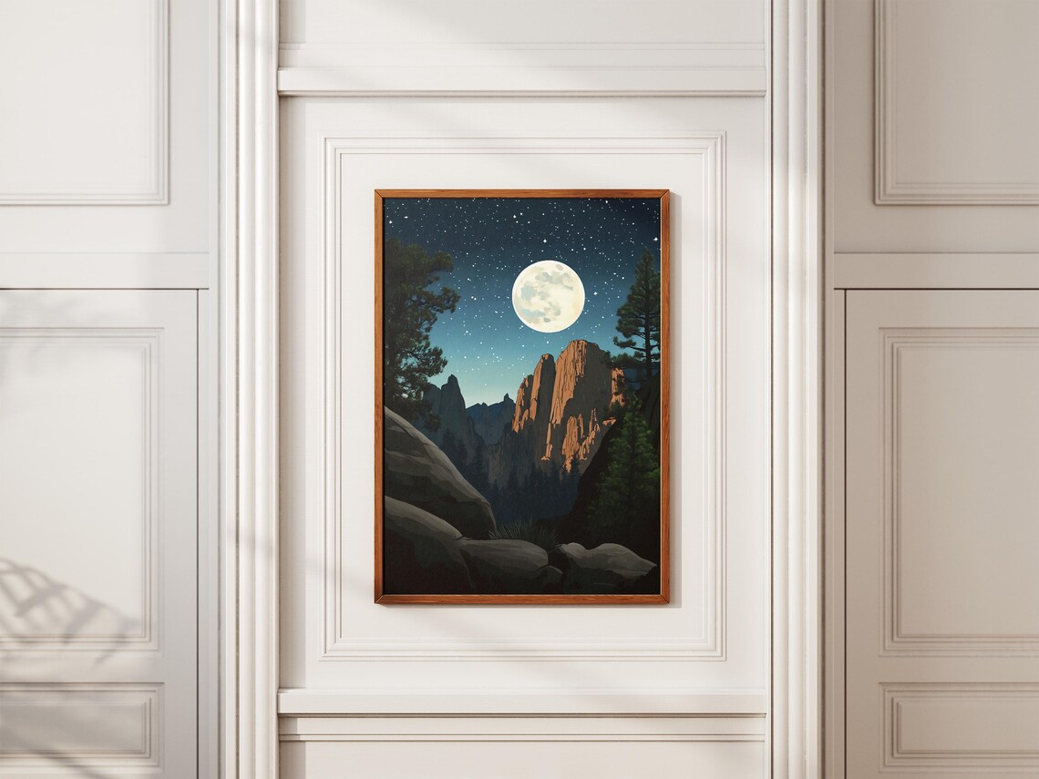 Pinnacles National Park Moonlit Rock Spires Pines Starry Night Art Poster - Image 2
