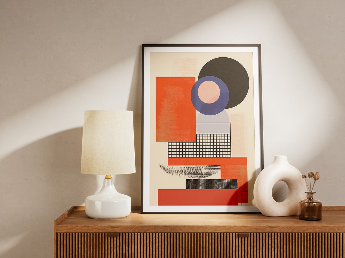 Minimalist Geometric Blocks In Orange And Black Modern Art Poster - Image 2