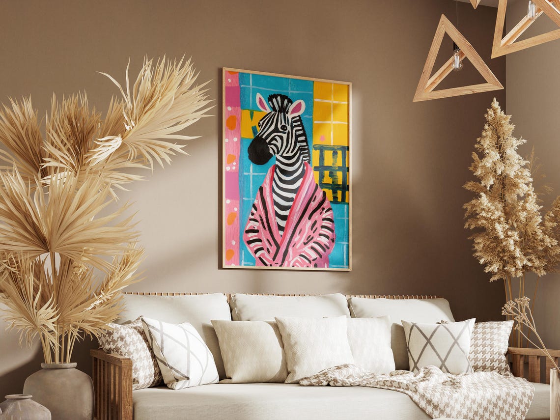 Zebra in Pink Bathrobe Colorful Mosaic Tile Bathroom Fun Poster - Image 3