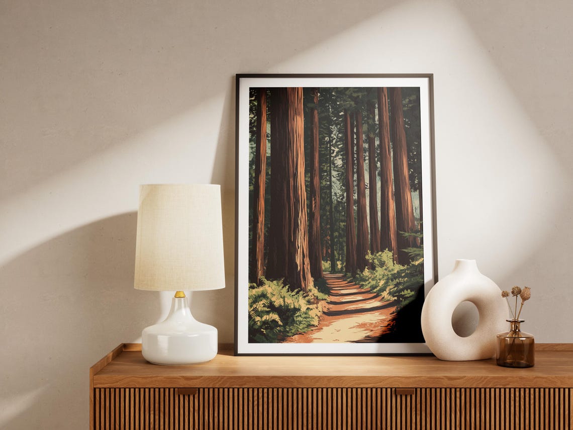 Redwood Forest Vintage National Park Tall Trees Trail Path Art Poster - Image 4