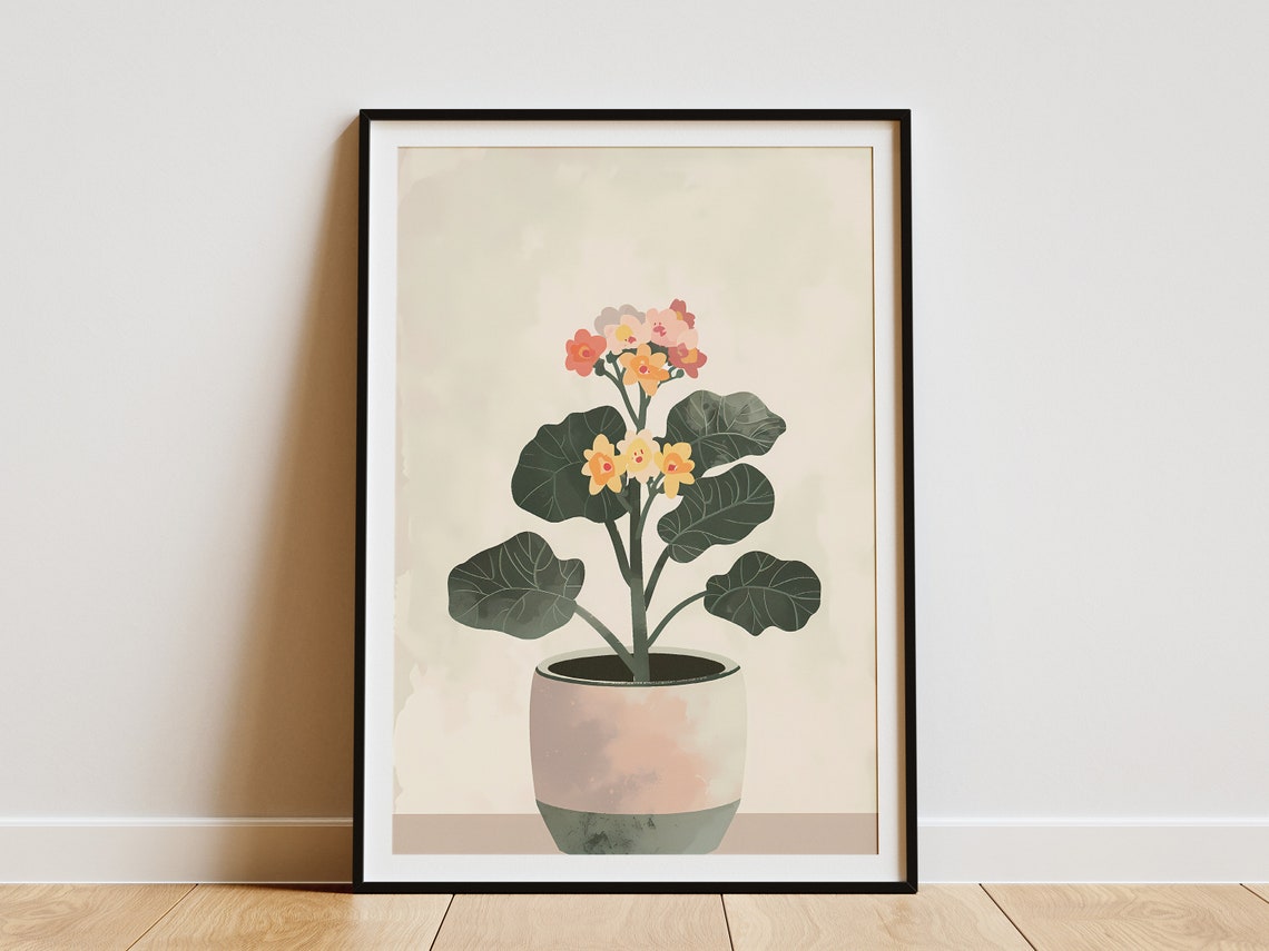 Blooming Kalanchoe Flowers Potted Plant Minimalist Art Poster
