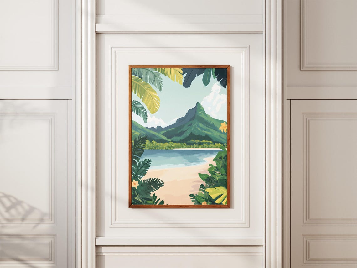 Samoa Tropical Beach Palm Fronds Volcano Lagoon Travel Poster - Image 2