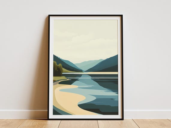 Lake Baikal Russia Poster Minimalist Landscape Print Modern Home Decor Abstract Lake Baikal Illustration Flat Art Nature Scene Wall Art