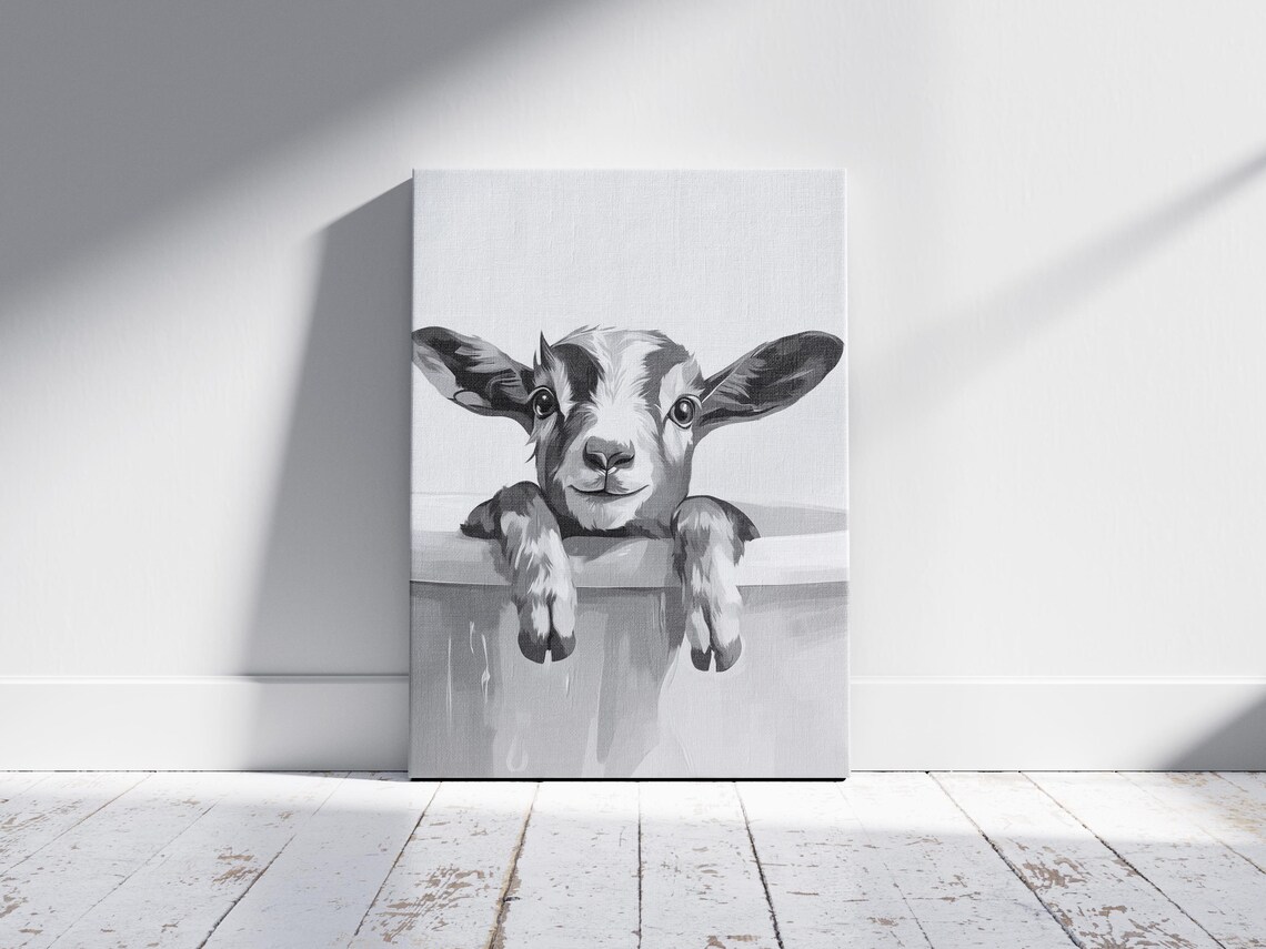 Baby Goat In Bathtub Poster Print, Kids Bathroom - Image 2