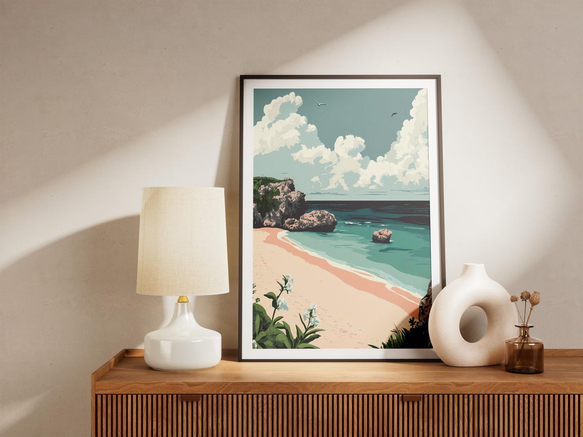 Bermuda Horseshoe Bay Pink Sand Cliffs Clouds Beach Travel Poster - Image 5