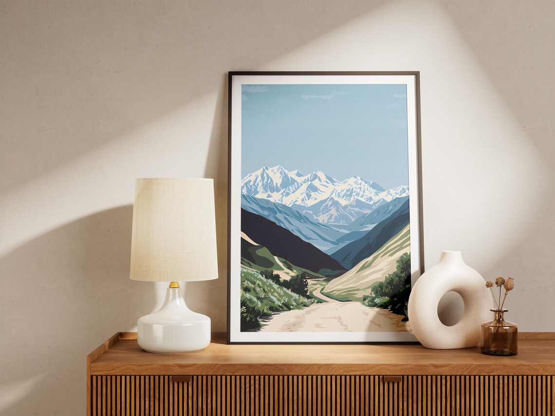 Snowy Mountain Valley Road Vintage Style Alpine Travel Art Poster - Image 4