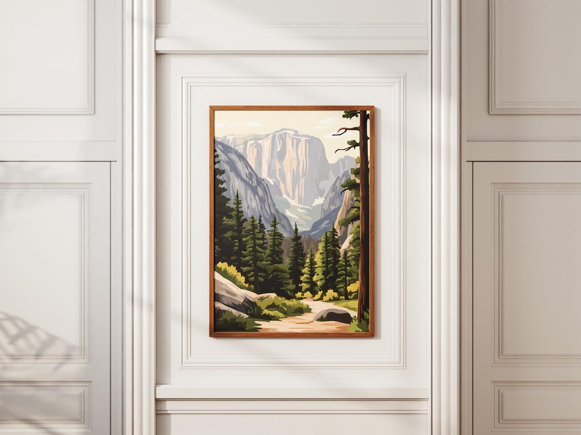 Yosemite National Park Poster California Nature Art Print Hiking Trail Landscape Vintage Travel Poster National Park Poster Yosemite Valley - Image 2