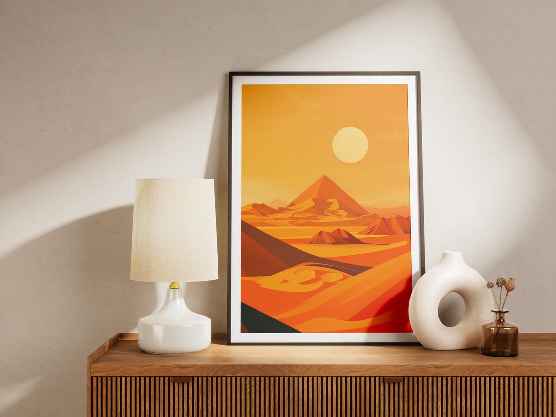 Desert Dunes Pyramid Peak Golden Sunset Warm Minimalist Poster - Image 2