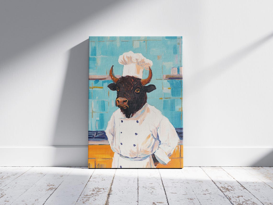 Bison Chef Art Print Animal Poster Kitchen Wall Decor Funny Bistro Restaurant Foodie Gift Whimsical - Image 2