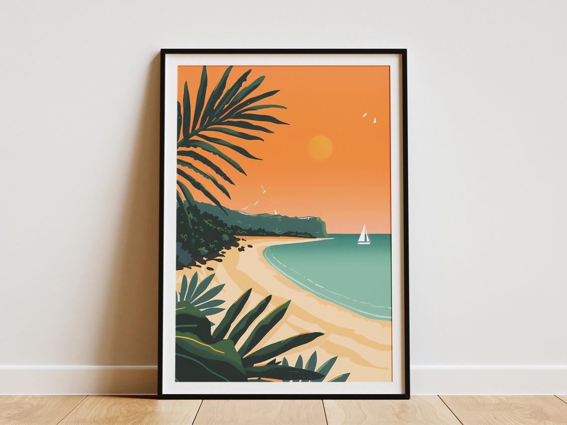 Fraser Island Australia Tropical Sunset Beach Minimalist Art Poster