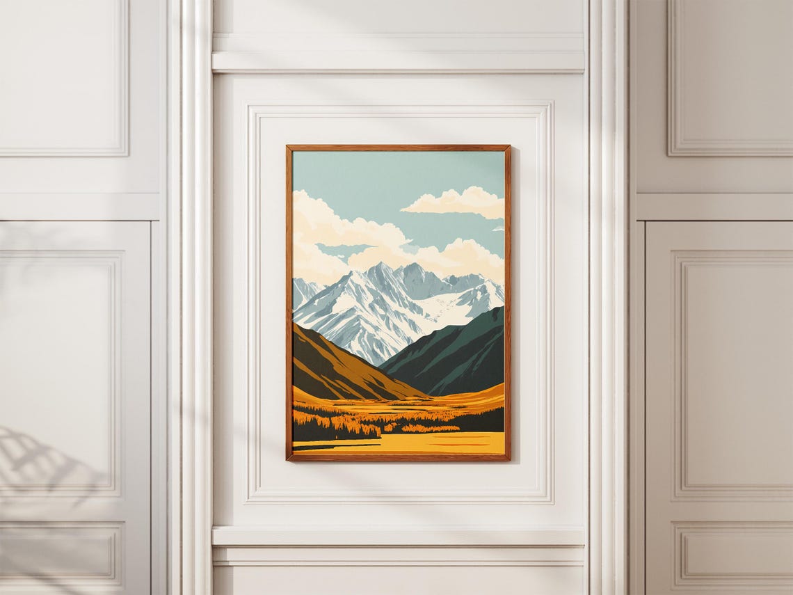 Snowcapped Peaks Golden Valley Clouds Alpine Landscape Poster - Image 2