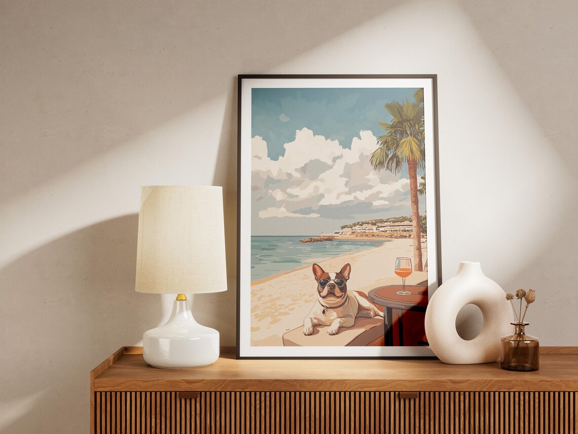 Boston Terrier in Sunglasses Lounging With Wine at the Beach Poster - Image 5