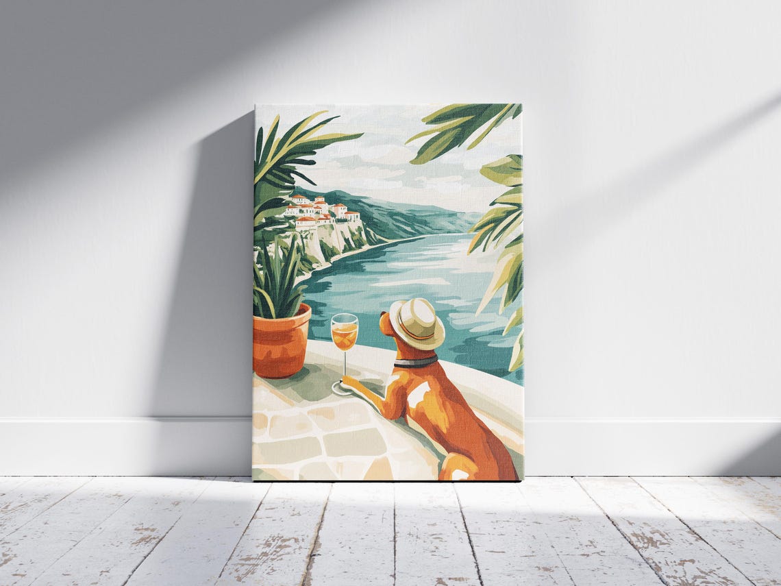 Dog Straw Hat Mediterranean Coast Wine Glass Viewpoint Poster - Image 2