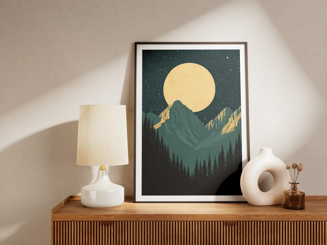Kings Canyon National Park Moonlit Peaks Pine Forest Night Art Poster - Image 4