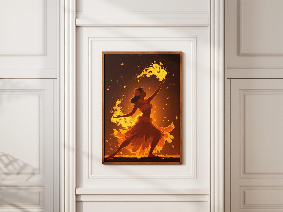 Hawaiian Fire Dancer Night Flames Luau Performance Art Poster - Image 2