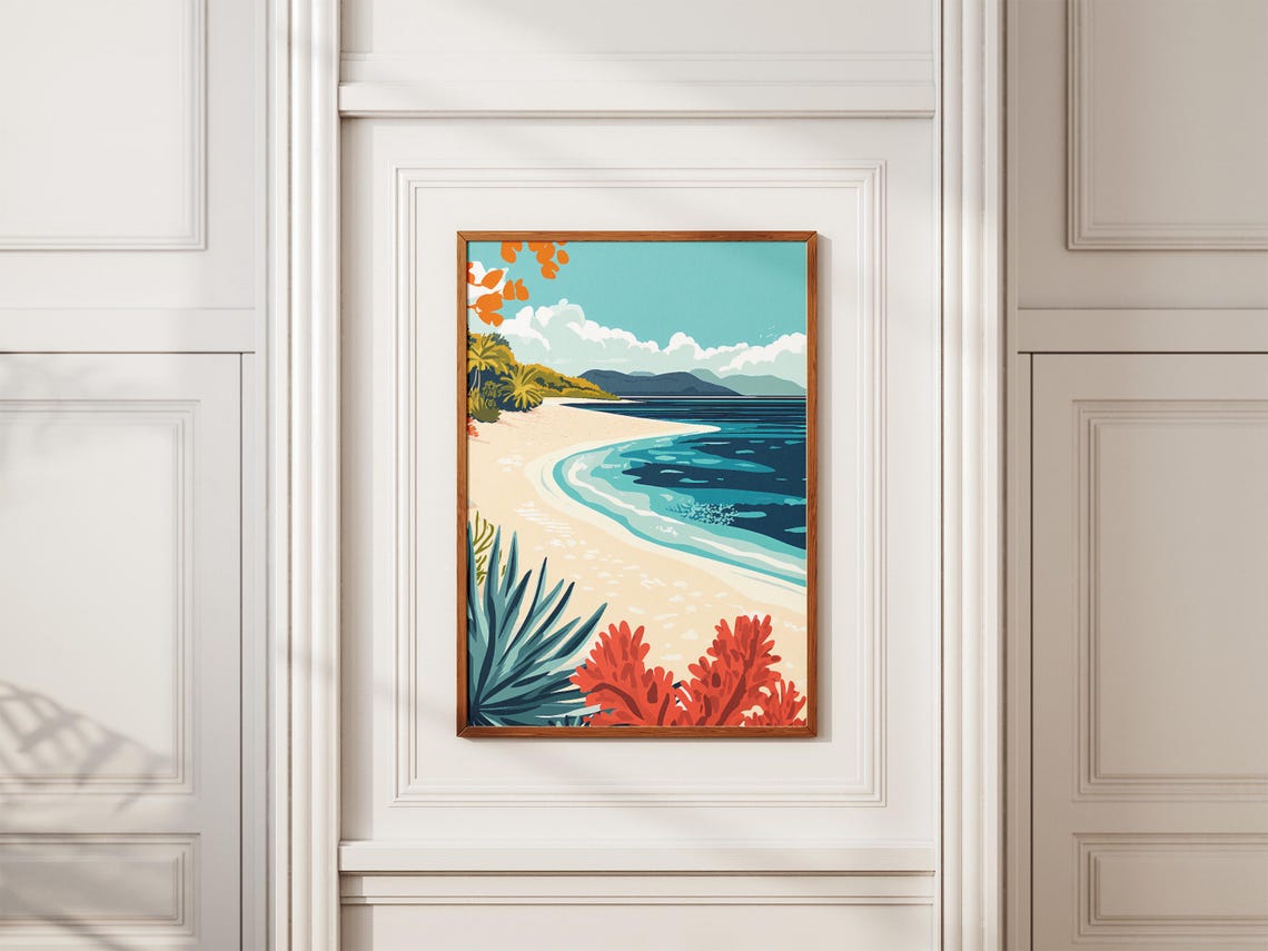 New Caledonia Curved Coral Beach Turquoise Bay Travel Poster - Image 2